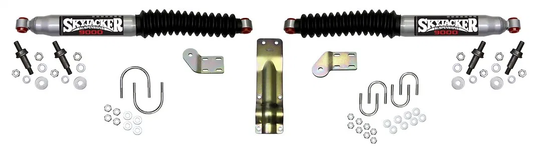 9254 – SKYJACKER Steering Stabilizer, Dual Silver With Black Boot With Brackets Set Of 2